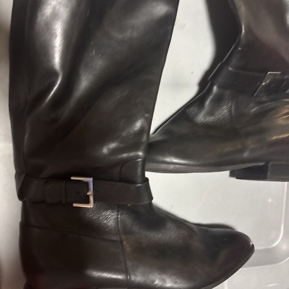 Nine West Diablo Black Leather Zip Up Buckle Knee High Riding Boots 9 - Picture 2 of 12